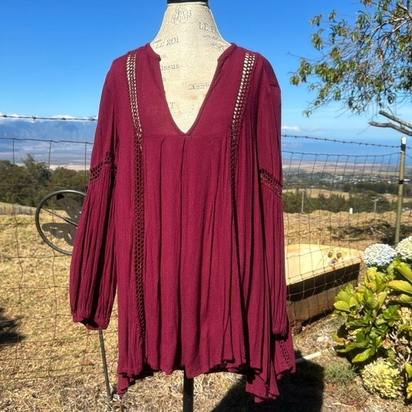 Free People Just the two of us tunic blouse burgundy Xs oversized - Picture 1 of 8